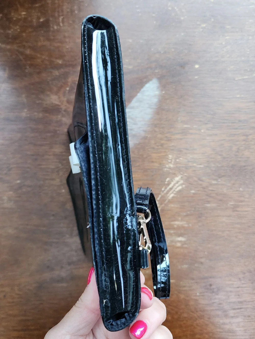 Ted Baker London Cersei Black Patent Leather Bow Envelope Clutch Bag